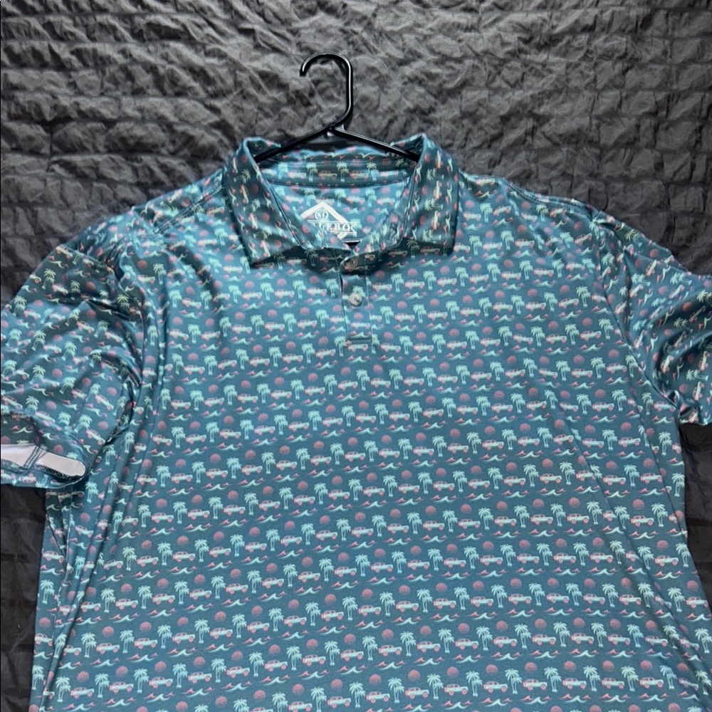BURLEBO Teal Polo with Pink and Light Blue Palm Print